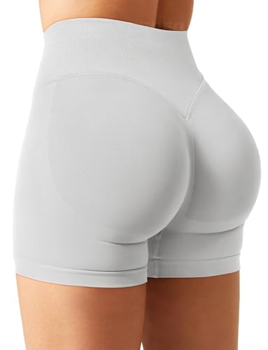 YEOREO SoftHue Damen Sport Shorts Invisible Scrunch Butt Lifting Gym Workout Shorts 4.5″ Seamless Kurze Leggings Damen Push Up Booty Biker Shorts Feather Beige M