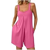 Women's Sleeveless Romper Wide Strap Pleated Front One Piece Shorts Jumpsuit with Pockets Summer Casual Work Playsuit