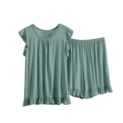 LOPILY Pijamas Lactancia Mujer Invierno con cordón para Mujer, Informal, de Color Liso, para Primavera y Verano (Mint Green, XXXXL)
