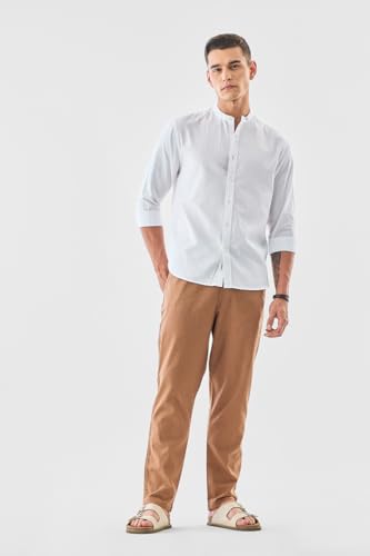 Image of SNITCH Men Trousers | Slim Fit Mid Rise Solid Design | Rayon Blend with Medium Stretch & Smooth Texture | Button & Zip Closure for Casual & Office Wear
