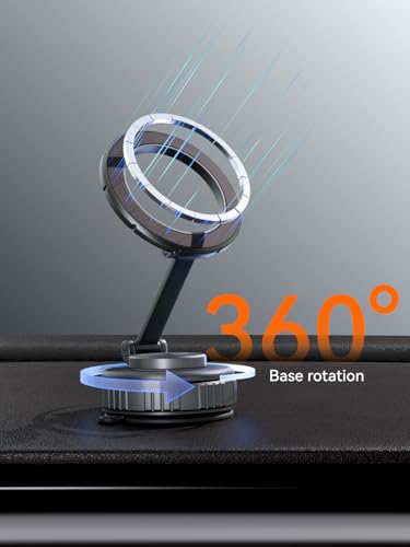 Image of CableCreation Magnetic Phone Holder Mount - 360 Rotation Vacuum Suction Cup, Compatible with MagSafe iPhones 12-15 & Android, Foldable Car /Home /Office Multi-Surface Sticky Phone Mount