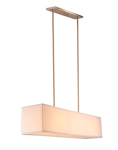 Rectangular Fabric Linen Shade Chandelier Pendant Ceiling Lighting Fixture Island Light L 48" X W 10" X H 9" White Or Black (Cream White/Pale Yellow) #TOP6