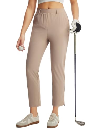 Image of baleaf Women's Golf Pants 25 inch Deep Pockets with Belt Loop Stretch Travel Casual Work Petite Ankle Slacks Lightweight