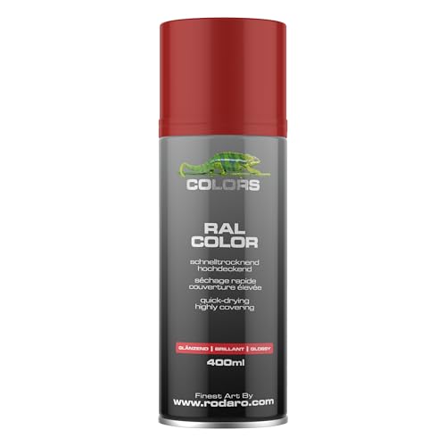 COLORS Sprühlack - 400ml Spraydose - Sprühfarbe für alle Oberflächen, Innen und Aussenbereich, Tolle Deckkraft | RAL3000 - Feuerrot Glanz