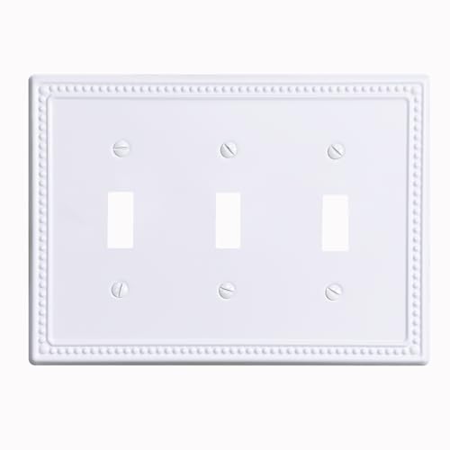Kisrvopn Metal Wall Plates,Classic Beaded Switch Plate,Light Switch Covers,Electrical Outlet Covers,1-4 Gang Combo-Size Decorative Wall Plate Cover (3 Gang Toggle 1 Pack, White) by Kisrvopn - Used condition - US$10.55