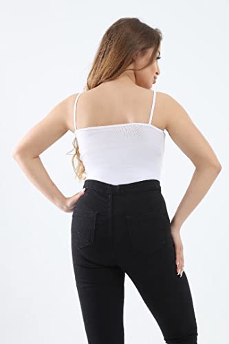 Carina Womens Spaghetti Straps Basic Cotton Undershirt, White, L