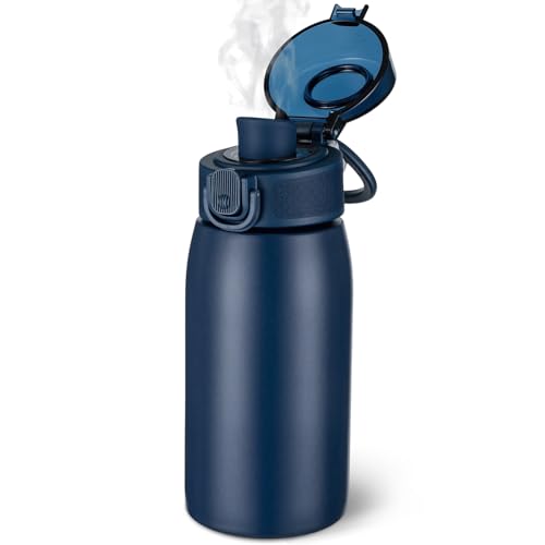 Image of Insulated Water Bottle 12 oz with Dustproof Lid, Carry Handle & Tea Infuser, BPA-Free & Leakproof, Stainless Steel Water Bottles Ideal for Fitness, Hiking, Office & Outdoor Use (Dark Blue )