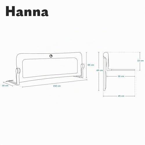 Miniatura 6 de Lionelo Hanna Barrera De Cama 150 X 65 Cm Protección Contra Caídas Con Cinturones Securebelt, Apta Para La Mayoría De Los Colchones, Malla Transpirable, Fácil Montaje