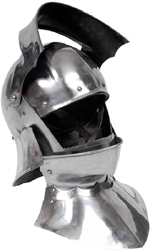 Medieval Knight Helmet with Visor – Full Head Armor Replica – Polished Steel Costume & Display Helmet
