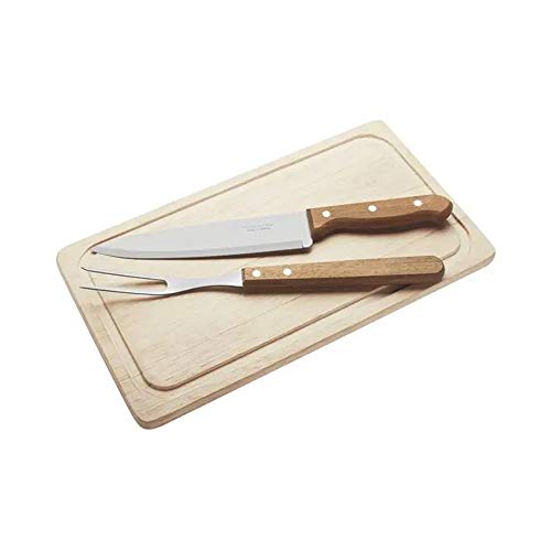 Kit Jogo Churrasco 3 Pçs Faca Garfo Inox + Tábua Tramontina, Naturalle