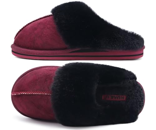Image of KuaiLu Womens Cozy Memory Foam Slippers Ladies Fuzzy Faux Fur Lined Warm Arch Support House Shoes Slip on Comfy Winter Scuff Indoor Outdoor Rubber Hard Sole