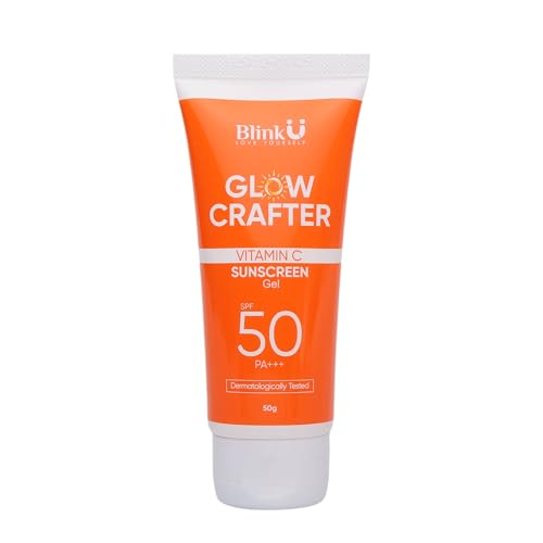 Image of BlinkU glow crafter vitamin c sunscreen gel spf 50 pa+++ brightening & hydrating formula ideal for daily use 50g
