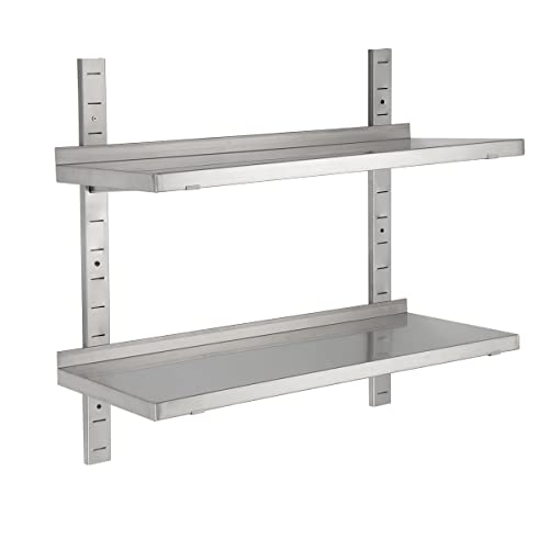 TABODD 2-Regal Kommerzielle Edelstahl-Regal Wandregal, 100x30x6cm Moderne Dekorative Schweberegal Wandhalterung Tellerbord Höhenverstellbar für Restaurant, Küche, Haus und Hotel Cover