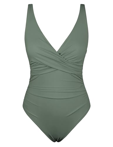 Firpearl Underwire One Piece Swimsuits for Women Twist V Neck Swimwear Ruched Tummy Control Bathing Suits2