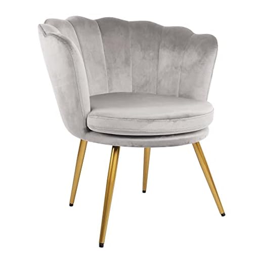 Genesis Flora Accent badkar stol med kronblad rygg fåtölj med gyllene kromfinish metallrör ben (silvergrå)
