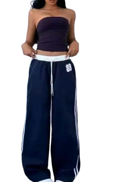 dpl groups Athletic Track Pants with Side Stripes with 89 Print, White, Drawstring Waist, Loose Fit-picture-43