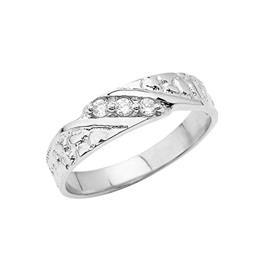 Elegant Sterling Silver 3-Stone CZ Nugget Wedding Band Ring