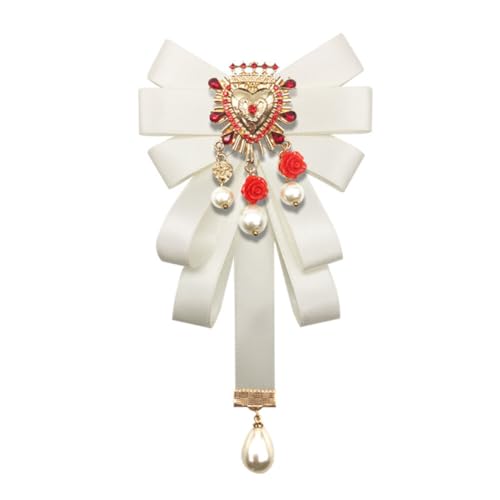 Image of Retro Court style Crystal Ribbon Bow Tie Brooch Pins for Women Girls Victorian Cameo Bow Brooch Pre-Tied Bowknot Corsage Collar accessory