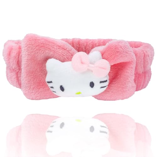 Saileg Kawaii Cartoon Headband, Cute Anime Spa Band for Women face Washing Makeup Skincare, Soft Microfiber Coral Shower Fluffy Towel Hairband for Girls (KT)