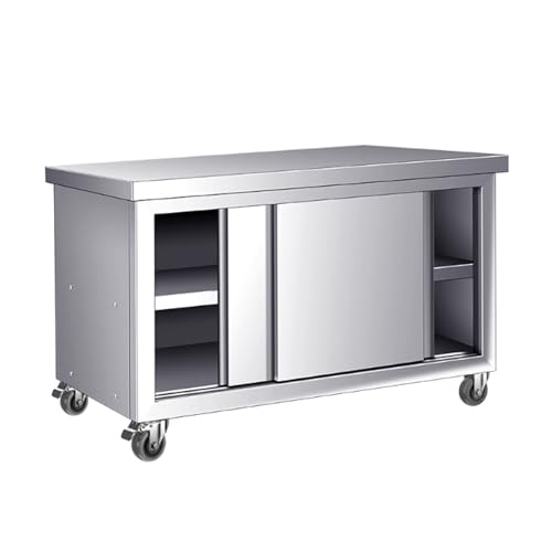 Mesa de preparación comercial de acero inoxidable con gabinete, almacenamiento de encimera resistente, 2 puertas correderas, ideal para restaurante, hogar, hotel, garaje, lavandería