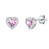 Qings Birthstone Heart Earrings, 925 Sterling Silver October Birthstone Earrings Cubic Zirconias Stu