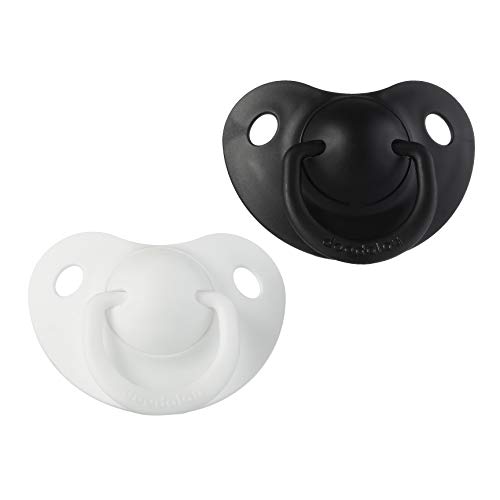 Image of Doodalou Silicone Baby Pacifier - Set of 2 | Safe, Hygienic, and Soothing Teething Relief for Babies | Newborn Pacifier | 100% Medical Grade Silicone, Dishwasher Safe - Black and White, Small