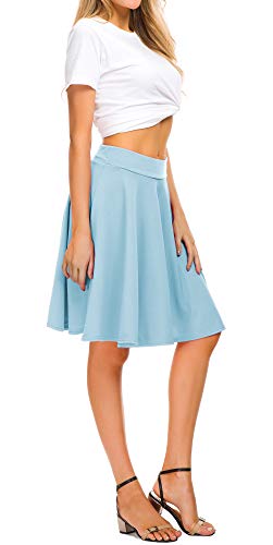 Image of EXCHIC Women's Casual Stretchy Flared Mini Skater Skirt Basic A-Line Pleated Midi Skirt