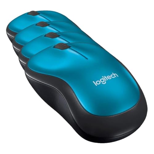 Image of Logitech M185 Wireless Mouse, 2.4GHz with USB Mini Receiver, 12-Month Battery Life, 1000 DPI Optical Tracking, Ambidextrous, Compatible with PC, Mac, Laptop - Blue (Pack of 4)