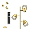 addlon Tree Floor Lamp with Remote, 3 Adjustable Rotating Light and Matching LED Bulbs, Standing Tall Pole Lamps for Living Room, Bedroom, Home, Office - Gold
