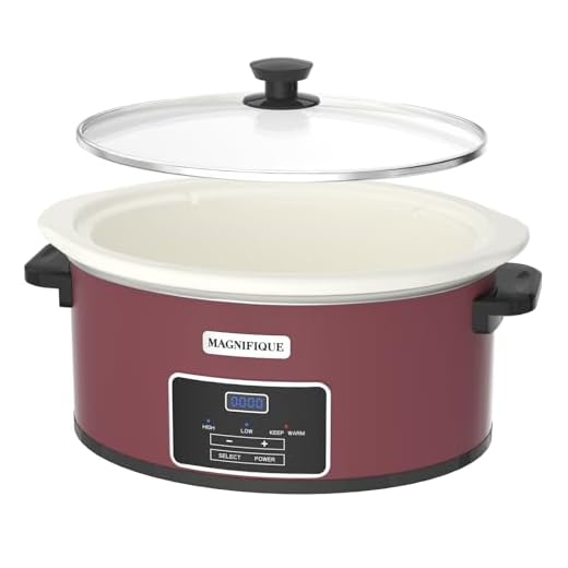 7-Quart Programmable Slow Cooker with Timer Keep Warm - Small Kitchen Appliance for Family Dinners - Serves 6+ People (Red Shell + White Ceramic Liner)