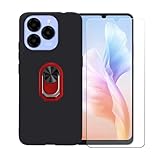 FZZSZS Case for Meizu Note 21 (6.74') + Screen Protector Tempered Glass,Soft Gel TPU Silicone Protection Cover with Red Kickstand 360 Ring Holder Black Phone Case