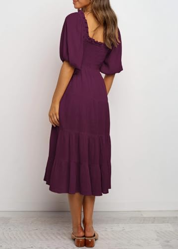 Image of R.Vivimos Women's Summer Cotton Lantern Sleeves Ruffled Off Shoulder A-Line Midi Dresses
