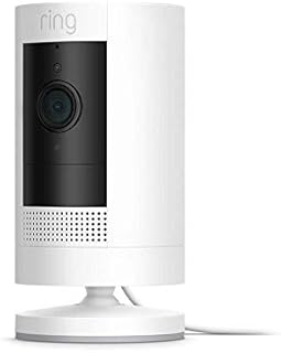 Ring Stick Up Cam Plug-In HD security camera with two-way talk, Works with Alexa - White