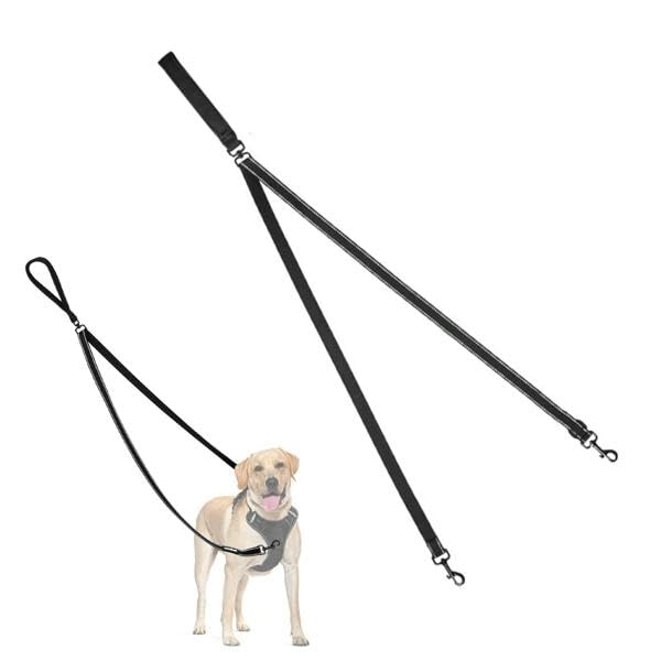 Guinzaglio per cani di taglia grande e media (15-60 kg), doppio guinzaglio regolabile e guinzaglio a mano libera con riflettente, pettorina anti-tiraggio per cani, nessun groviglio doppio guinzaglio