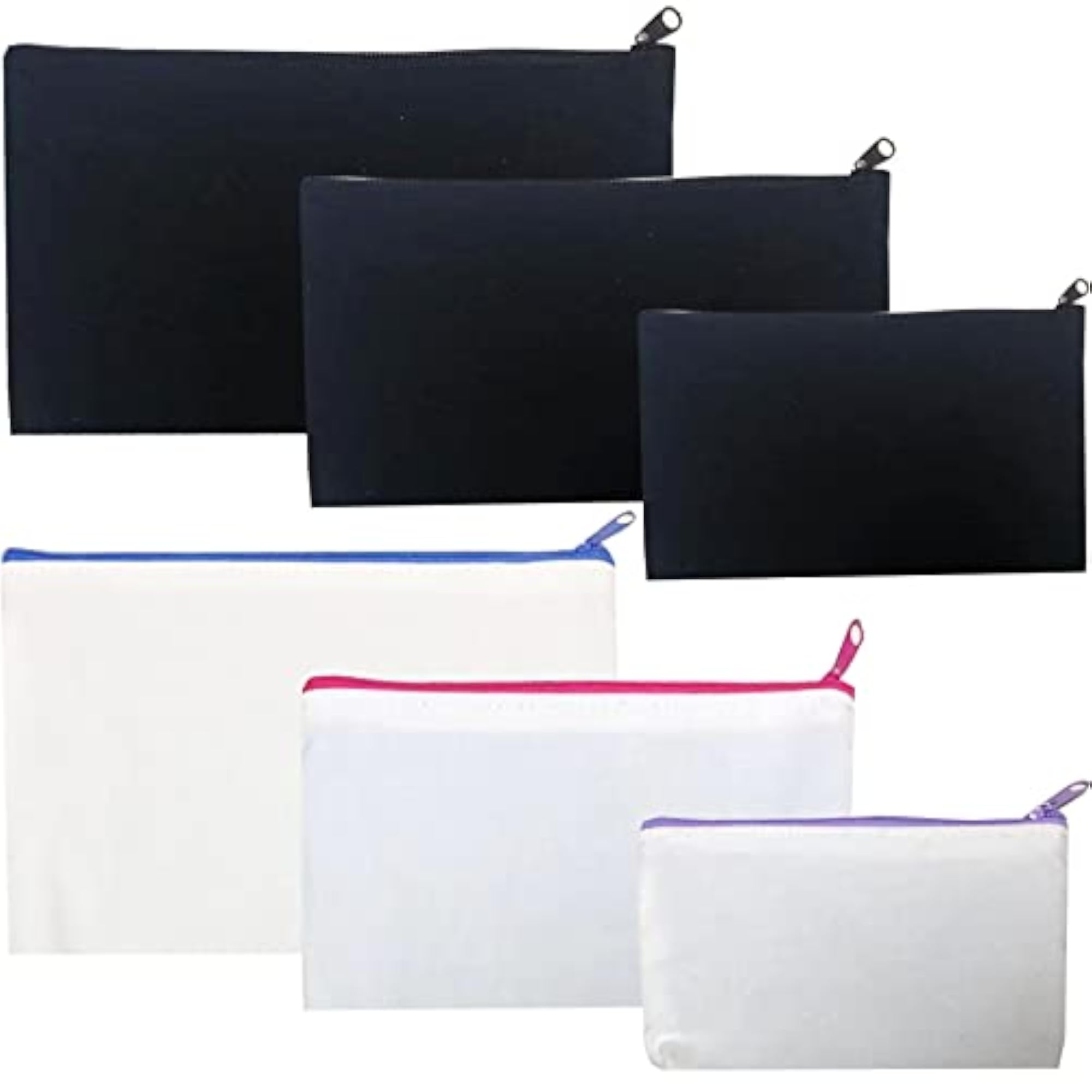 6 Pack Zipper Multi-functional Canvas Makeup Bag, Black/White