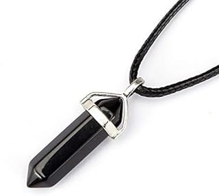 Amethyst Healing Point Gemstone Natural Stone Hexagonal Pendant Necklace for Men and Women