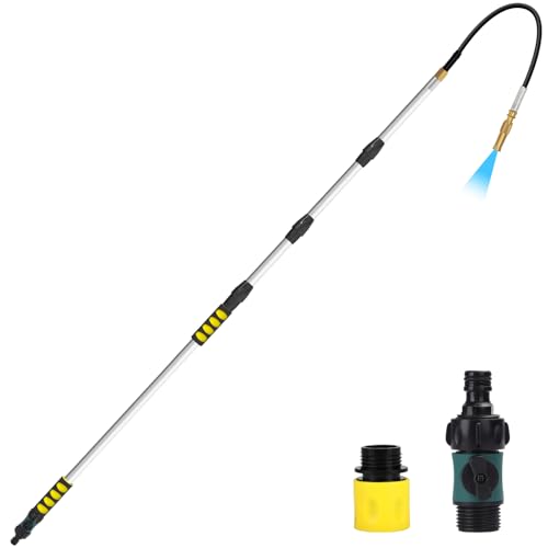 24FT Reach Gutter Cleaning Tools from Ground, Rain Gutter Cleaner Tool, Telescopic Gutter Cleaning Tool with Bendable Wand and Hose Attachment