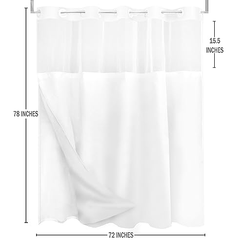 Tititex No Hooks Snap in Liner Teal Eucalyptus Leaves Shower Curtain Sets, Hotel Luxury Double Layers Waterproof Fabric & See-Through Top Window Bathroom Decorative 72x78 Inch