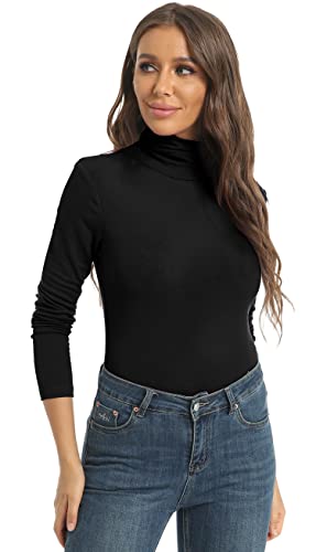Image of Women's Casual Long Sleeve Turtleneck Tops Slim Fitted Lightweight Base Layer Shirts