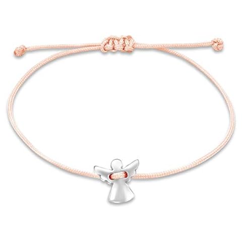 Nuoli® Schutzengel Armband Damen Silber Engel Armbändchen für Frauen & Mädchen, aus rosa Stoff mit Metall Anhänger Cover