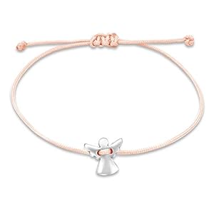 Nuoli® Schutzengel Armband Damen Silber (verstellbar bis 20cm) Engel Armbändchen für Frauen & Mädchen, aus rosa Stoff…