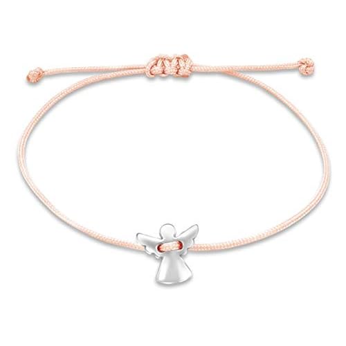 Nuoli® Schutzengel Armband Damen Silber (verstellbar bis 20cm) Engel Armbändchen für Frauen & Mädchen, aus rosa Stoff mit Metall Anhänger