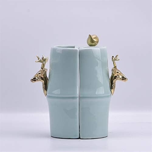 XIAOHESHOP Bookends for Desk and Bookshelves Desktop Book Ends, Chinese-Style Ceramic Bookends Decoration Ornaments Study Bookcase Copper Deer Bookend Office Crafts, 2125cm Decorative Bookends