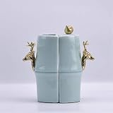 XIAOHESHOP Bookends for Desk and Bookshelves Desktop Book Ends, Chinese-Style Ceramic Bookends Decor