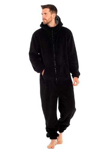 kraftd Onesies for Men Fleece Pyjamas Men All in One Jumpsuit Loungewear Nightwear Hooded Onesie Black/Grey