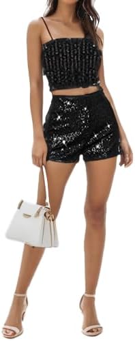 Women's Sequin Sparkle Elastic High Waist A Line Party Concert Shorts - Image 3