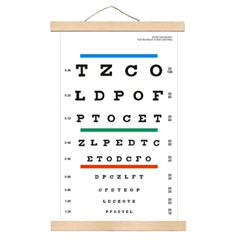 Image of DMCBY Snellen Eye Chart, 8x15 Inches, Eye Exams at 10 Feet Test Distance | Low Vision Eye Test Wall Chart, Snelling Eye Chart, Wood Frame, Canvas, Color Bars for Color Vision Test