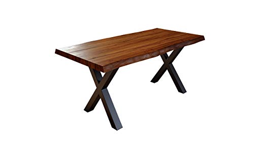 SAM Esszimmertisch 180x90 cm Xerez, Baumkantentisch nussbaumfarben, Akazienholz massiv, X-Gestell aus Metall schwarz