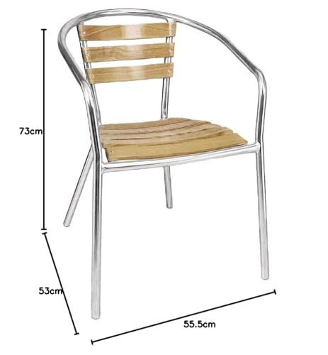 Bolero Stapelstühle aus Aluminium und Esche (4er-Pack), für den Innen- und Außenbereich, Gestell aus Aluminium / Sitzfläche aus Eschenholz, rostbeständig, Sitzhöhe: 440 mm, Café Bistro Home Furniture, U421