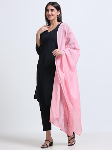 Image of Miraan Solid Pure Cotton Dupatta with Pom Pom Border, 2.25 meters length (DUPCOTTON)